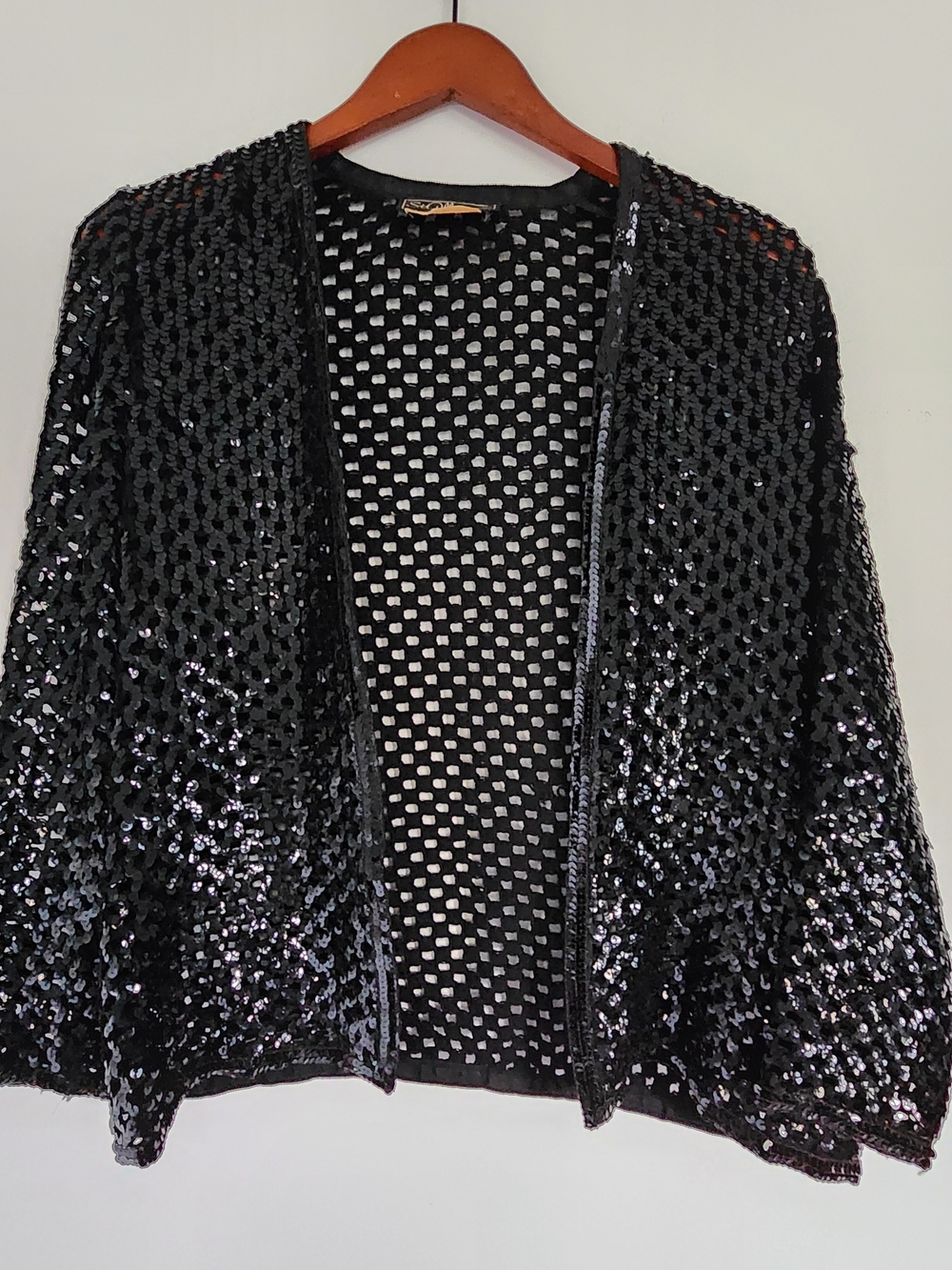 Vintage Kay Unger Black Sequin Open Knit Jacket